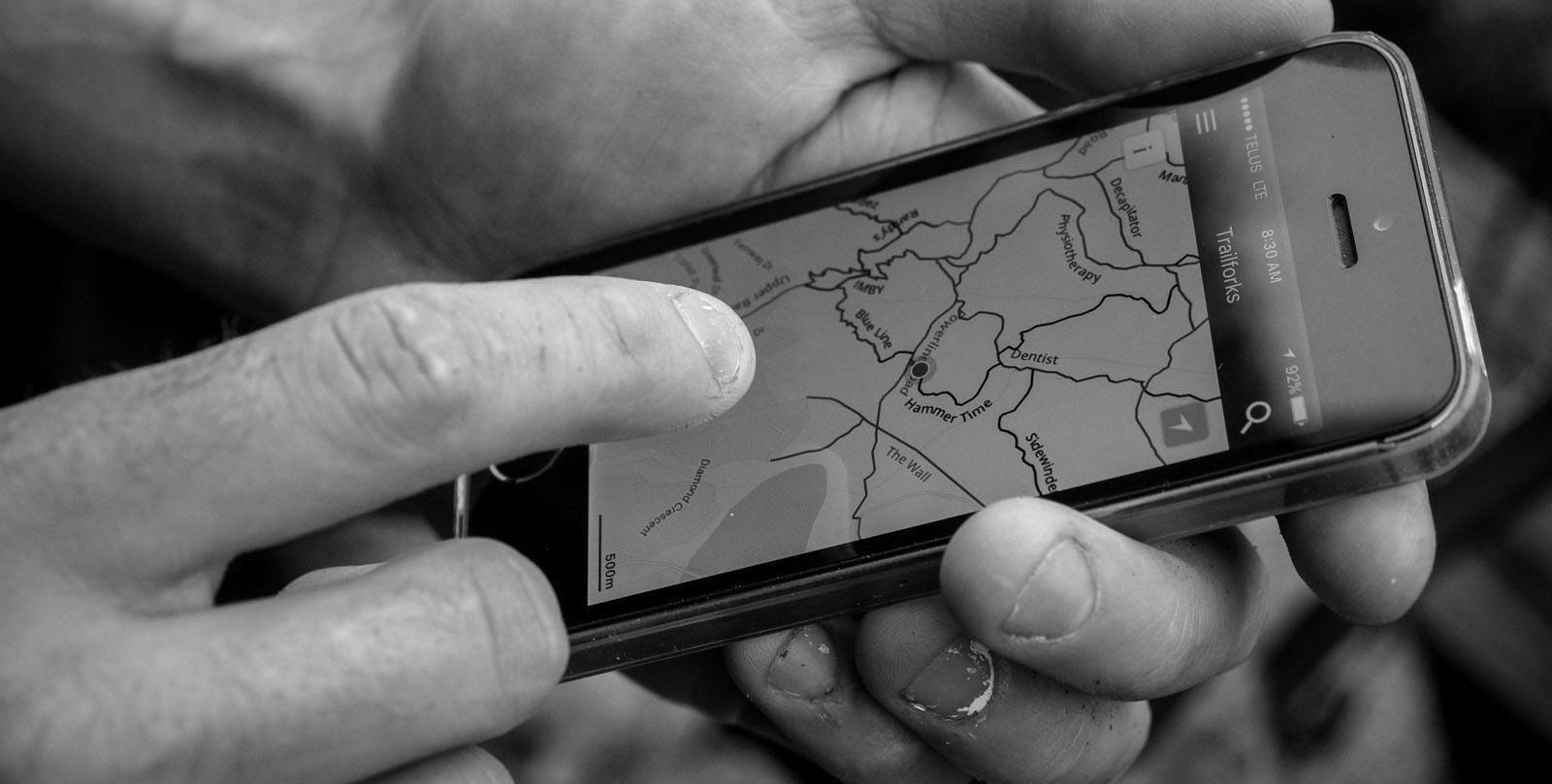 Trailforks app showing trail map for route planning